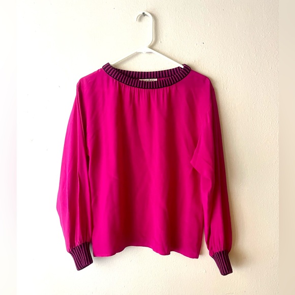 Vintage YSL Yves Saint Laurent Silk Blend Pink Black Size 36/S - Picture 1 of 7
